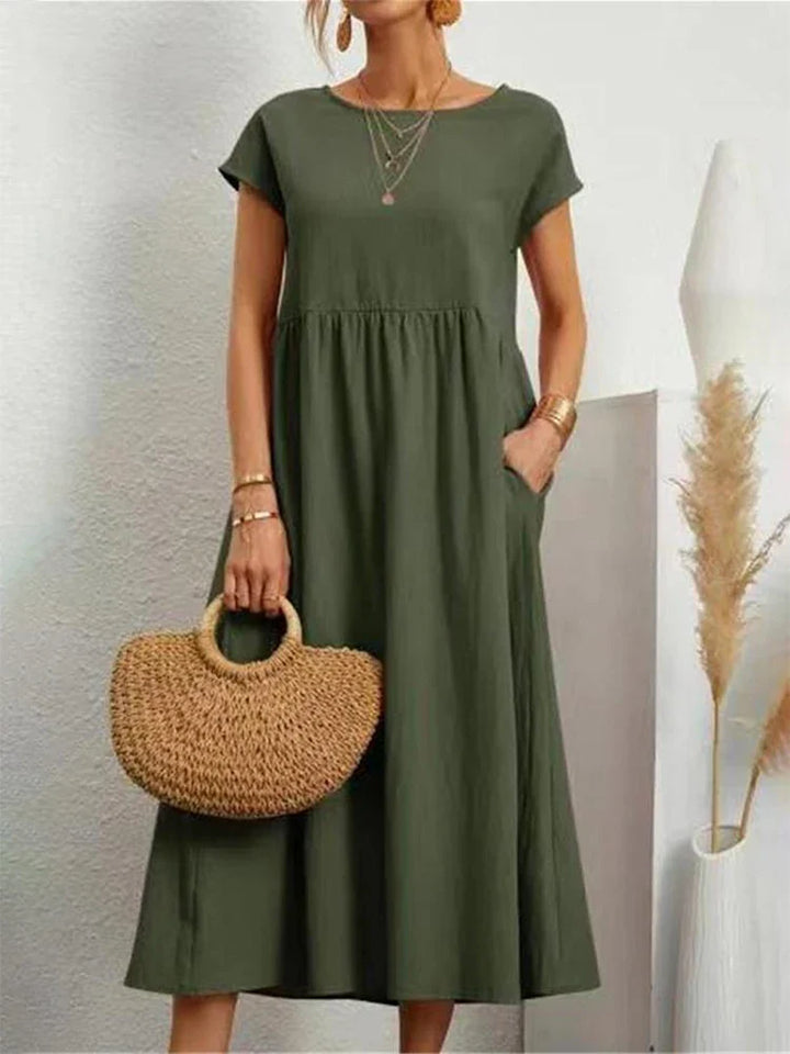 Bawełniana sukienka w stylu vintage z okrągłym dekoltem