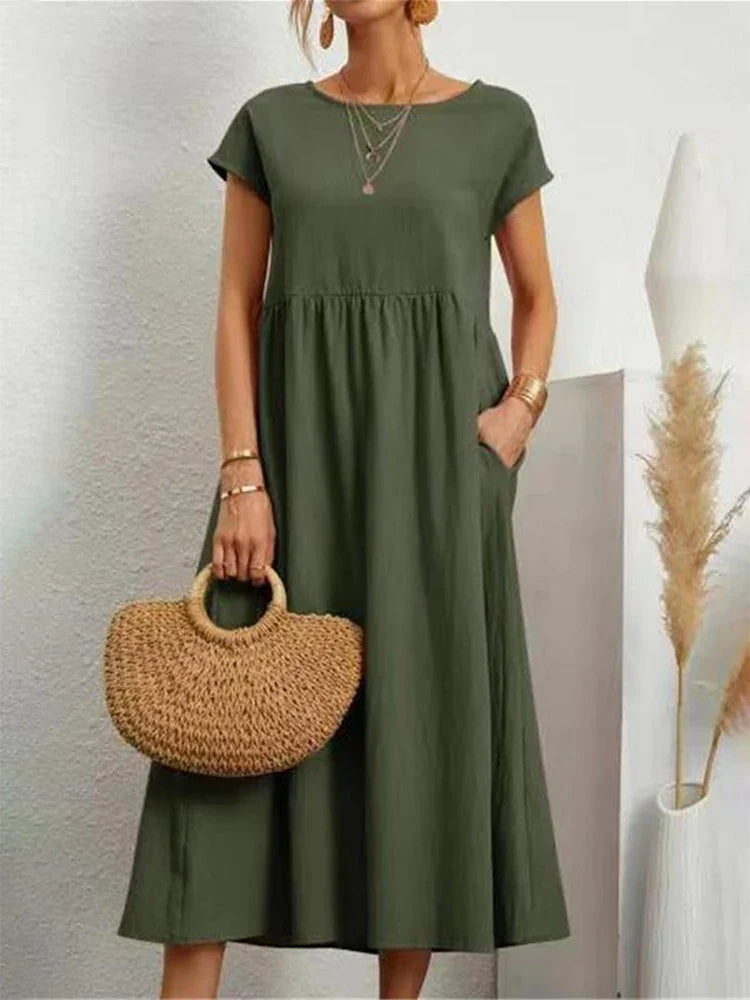 Bawełniana sukienka w stylu vintage z okrągłym dekoltem