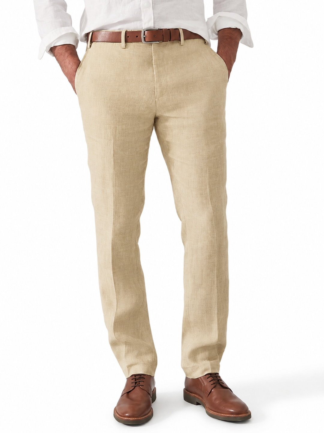 Męskie lniane spodnie z szlufkami na pasek