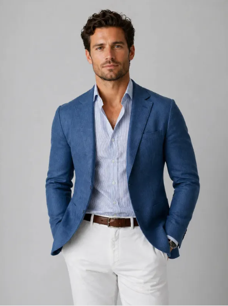 Męska lniana marynarka smart casual o lekkim kroju