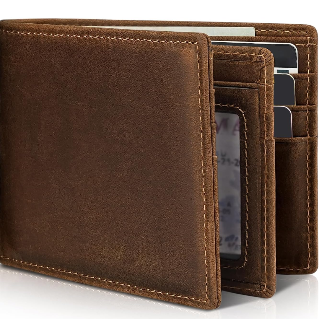 Męski portfel bifold z prawdziwej skóry z ochroną RFID