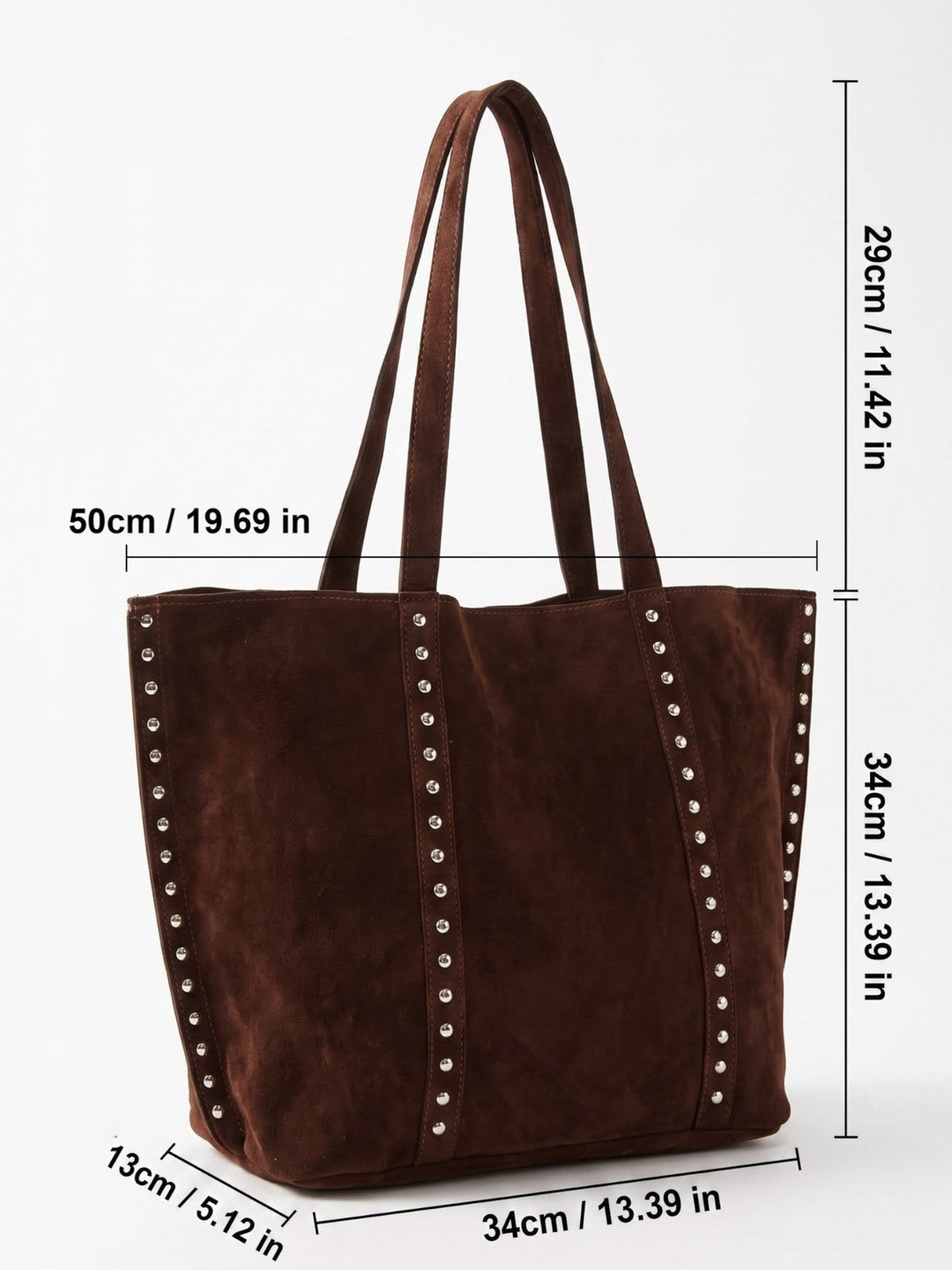 Damska torba shopper z zamszu z ćwiekami