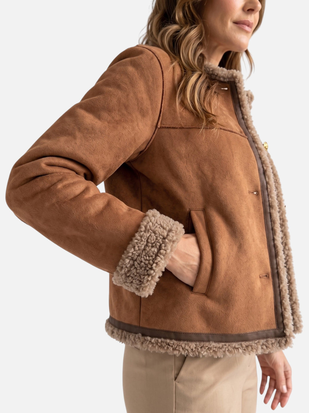 Damska kurtka shearling na guziki