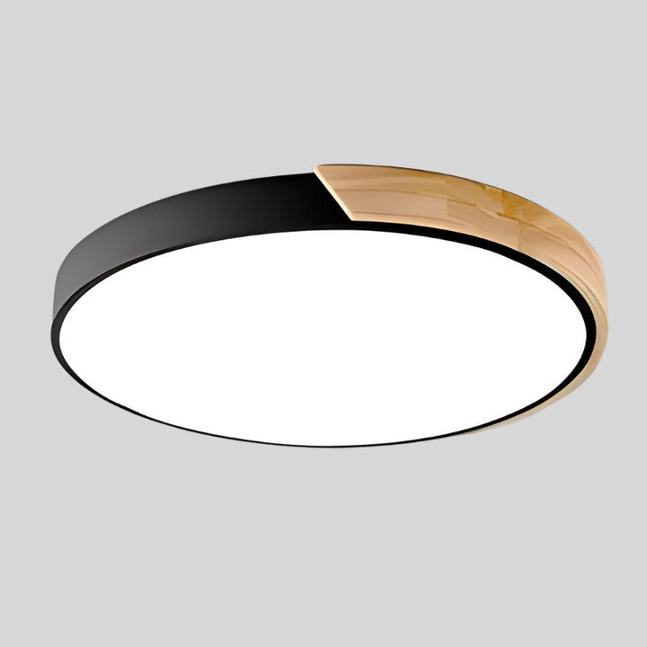 Skandynawska lampa sufitowa LED w kształcie makaronika z drewnianym akcentem do salonu lub sypialni