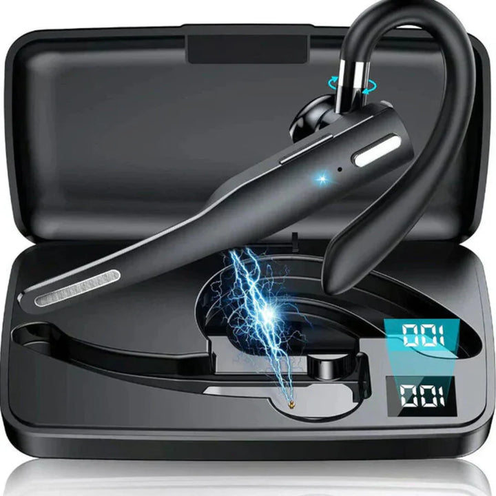 "Sleek black Bluetooth 5.1 noise-cancelling headset for men, featuring dual microphones for clear, hands-free calls."