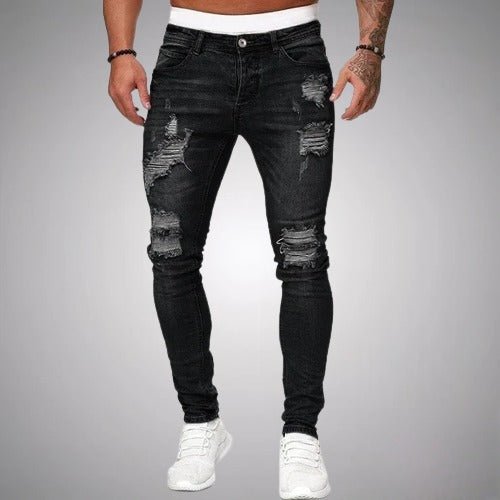 Męskie jeansy slim fit ze stretchem i przetarciami – swobodny denim w stylu used na co dzień